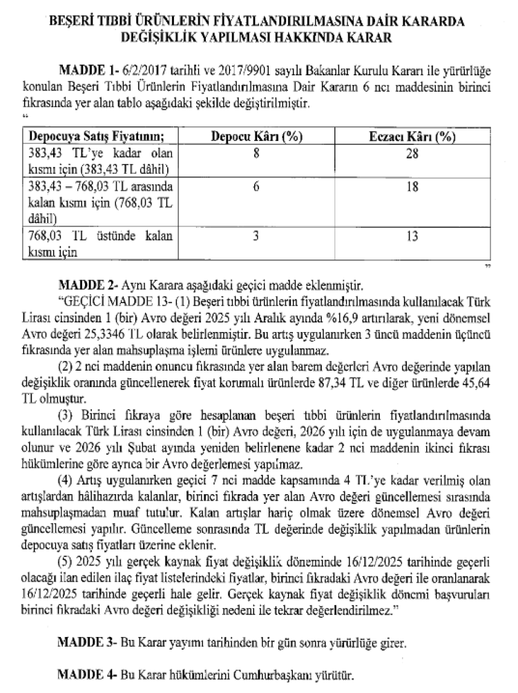 İlaç fiyatlarında Euro kuru güncellendi